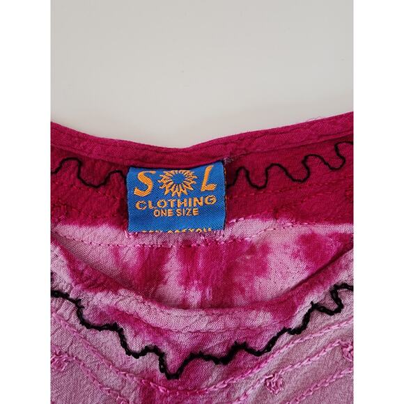 SOL Women's Tie-Dyed & Embroidered Pink Rainbow BoatneckMidi Dress ONE SIZE - Picture 8 of 9